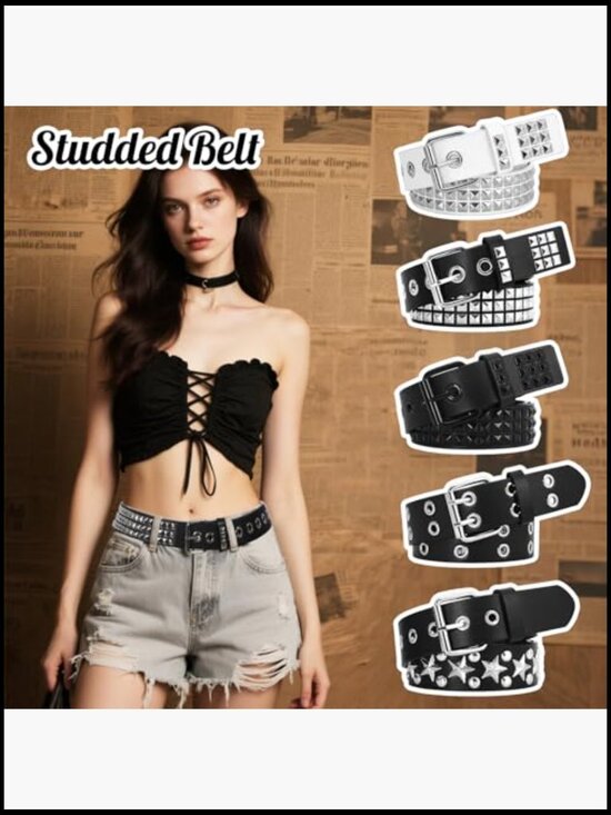 Y2K Studded Belt Set Metal Punk Rock Rivet Belt with Pyramid Studs for Women Men main image 4
